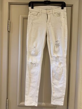 7 For All Mankind White Distressed Skinny Jeans